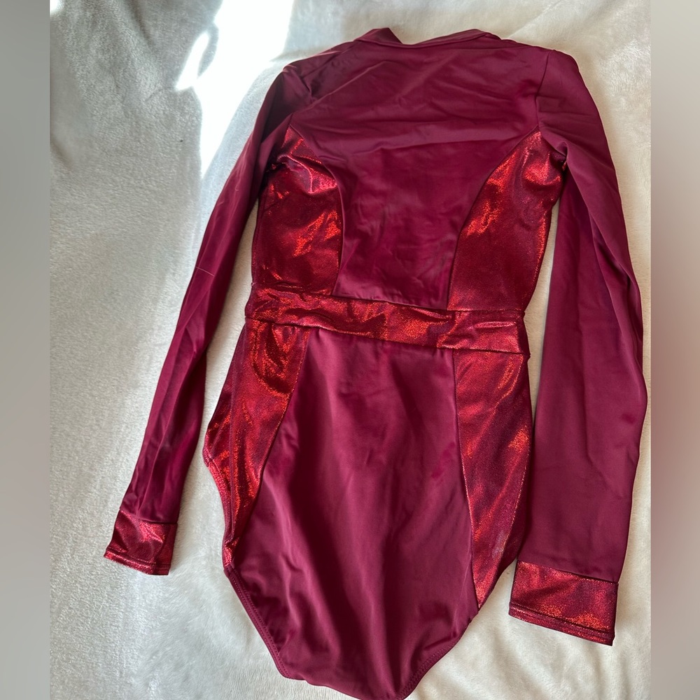 Red long sleeve dance gymnastics leotard/onesie.